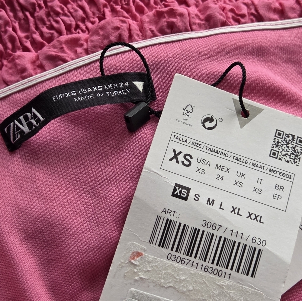 Zara Smocked Ruffle Mini Dress Pink XSmall - Picture 6 of 6